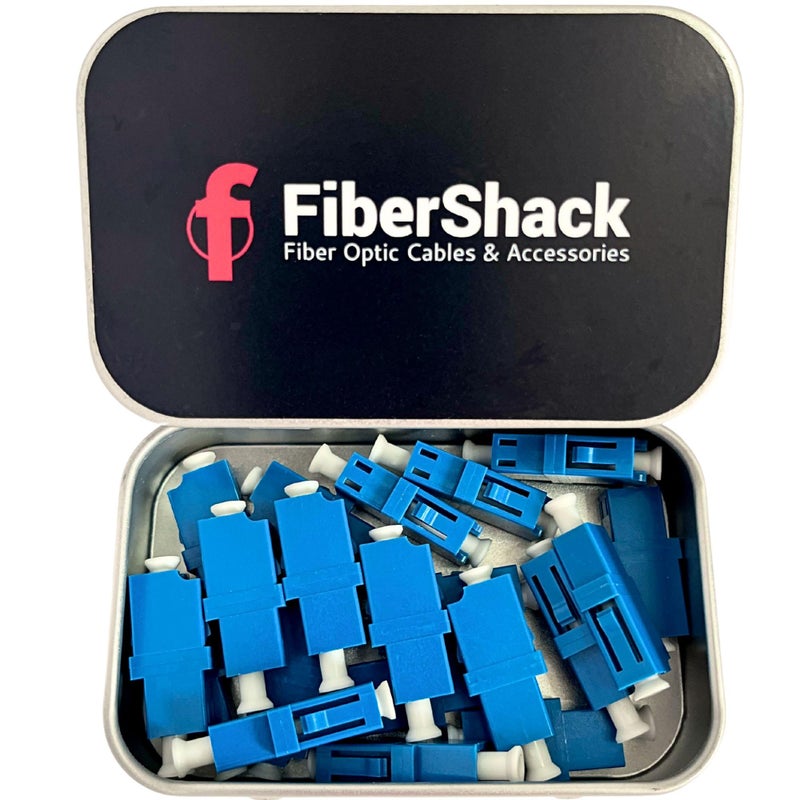 Fibershack - LC Coupler Tin - 20 Pack - Single Mode LC Fiber Couplers Set. LCUPC Fiber Adapters are Pre-Cleaned & Extend LCUPC Optical Cables. Connects SM Simplex or Duplex Cables - Image 1